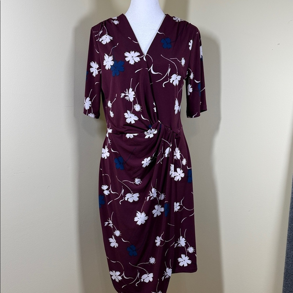 Banana Republic Burgundy Floral Wrap Midi Dress (DJ1)
